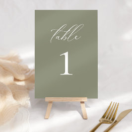 Modern Elegant Script Olijf Bruiloft Tafelnummer