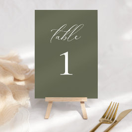 Modern Elegant Script Olijf Bruiloft Tafelnummer