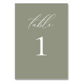 Modern Elegant Script Olijf Bruiloft Tafelnummer (Achterkant)