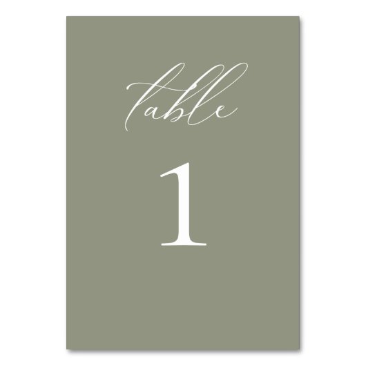 Modern Elegant Script Olijf Bruiloft Tafelnummer (Achterkant)