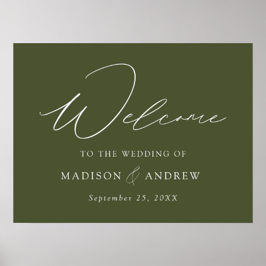 Modern Elegant Script Olijfgroen Bruiloft Welkom Poster (Voorkant)