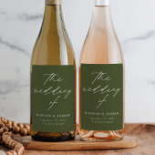 Modern Elegant Script Olijfgroene bruiloft Wijn Etiket