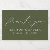 Modern Elegant Script Olive Green Bedankt Sparkling Wijnetiket (Enkel label)