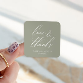 Modern Elegant Script Olive Love & Bedankt Vierkante Sticker