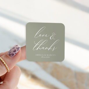 Modern Elegant Script Olive Love & Bedankt Vierkante Sticker