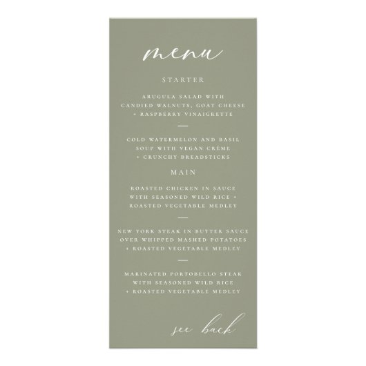 Modern Elegant Script Olive Wedding Menu (Voorkant)