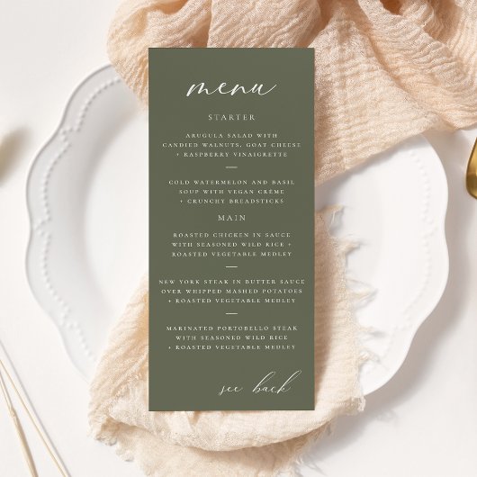 Modern Elegant Script Olive Wedding Menu