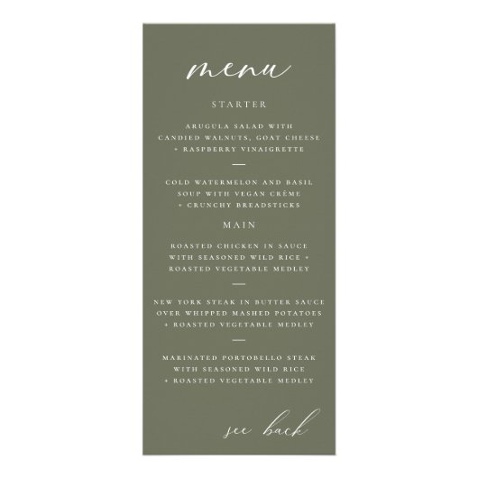 Modern Elegant Script Olive Wedding Menu (Voorkant)