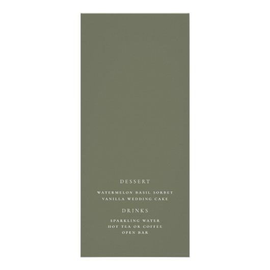 Modern Elegant Script Olive Wedding Menu (Achterkant)