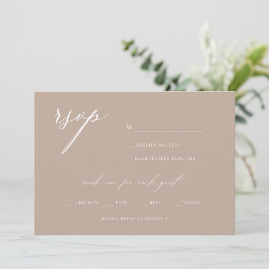 Modern Elegant Script Olive Wedding RSVP Kaart (Staand voorkant)