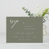 Modern Elegant Script Olive Wedding RSVP Kaart (Staand voorkant)