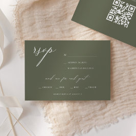 Modern Elegant Script Olive Wedding RSVP Kaart