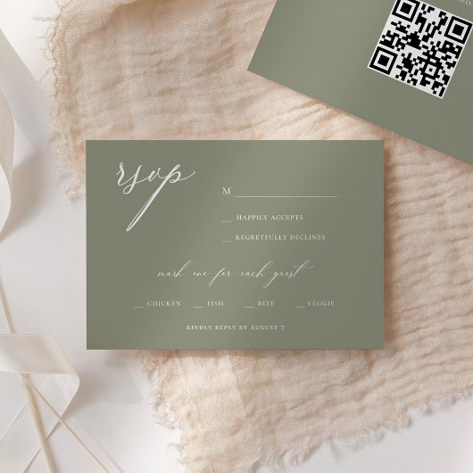 Modern Elegant Script Olive Wedding RSVP Kaart