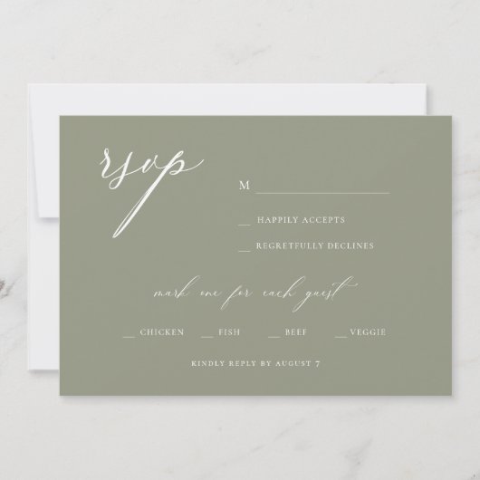Modern Elegant Script Olive Wedding RSVP Kaart (Voorkant)