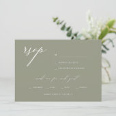 Modern Elegant Script Olive Wedding RSVP Kaart (Staand voorkant)