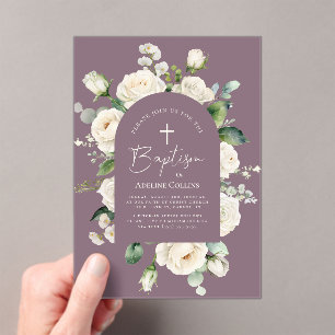 Modern elegant script ouderdom lavendeldoop acryl uitnodigingen