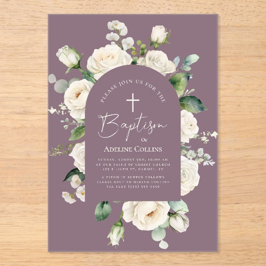 Modern elegant script ouderdom lavendeldoop acryl uitnodigingen (Voorkant)