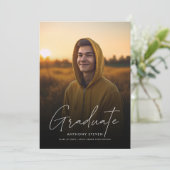 Modern Elegant Script Overlay Photo Afstuderen Aankondiging (Staand voorkant)