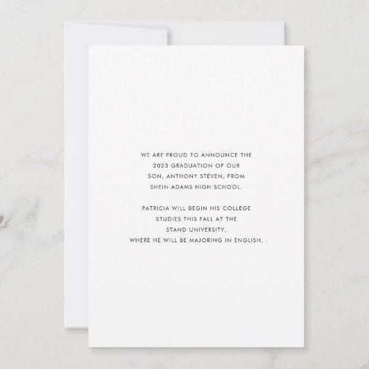 Modern Elegant Script Overlay Photo Afstuderen Aankondiging (Achterkant)