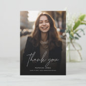 Modern Elegant Script Overlay Photo Afstuderen Bedankkaart (Staand voorkant)