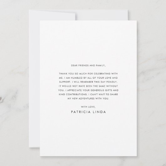 Modern Elegant Script Overlay Photo Afstuderen Bedankkaart (Achterkant)