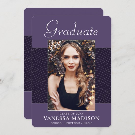 Modern | Elegant Script Paars Violet 1 Foto Afstud Aankondiging (Voorkant / Achterkant)