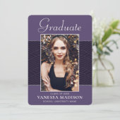 Modern | Elegant Script Paars Violet 1 Foto Afstud Aankondiging (Staand voorkant)