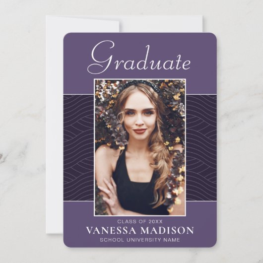 Modern | Elegant Script Paars Violet 1 Foto Afstud Aankondiging (Voorkant)