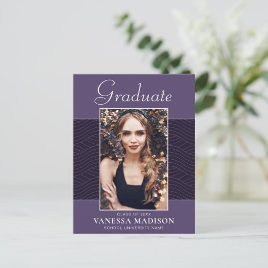 Modern | Elegant Script Paars Violet 1 Foto Afstud Briefkaart (Staand voorkant)