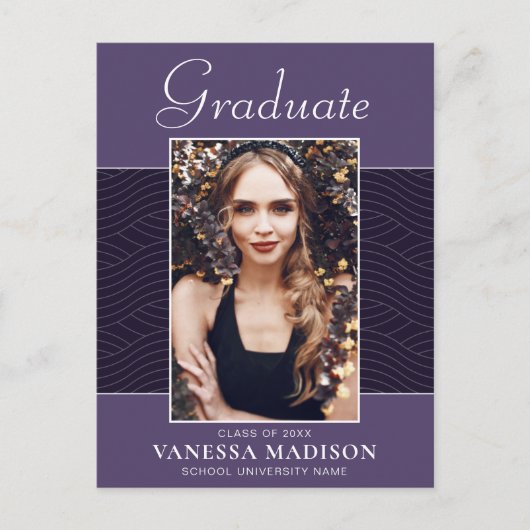 Modern | Elegant Script Paars Violet 1 Foto Afstud Briefkaart (Voorkant)