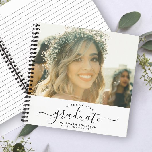 Modern Elegant Script Photo Afstuderen Guest Notitieboek