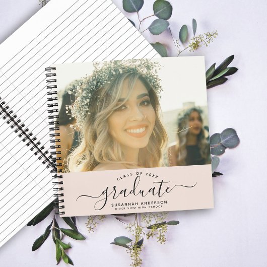 Modern Elegant Script Photo Afstuderen Guest Notitieboek