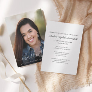 Modern Elegant Script Photo Afstuderen Kaart