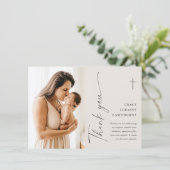 Modern Elegant Script Photo Baptism Bedankkaart (Staand voorkant)