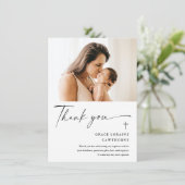 Modern Elegant Script Photo Baptism Bedankkaart (Staand voorkant)