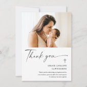 Modern Elegant Script Photo Baptism Bedankkaart (Voorkant)