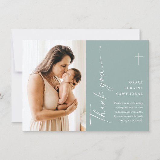Modern Elegant Script Photo Baptism Bedankkaart (Voorkant)