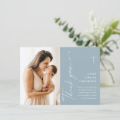 Modern Elegant Script Photo Baptism Bedankkaart (Staand voorkant)