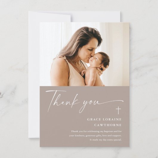Modern Elegant Script Photo Baptism Bedankkaart (Voorkant)