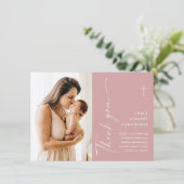 Modern Elegant Script Photo Baptism Bedankkaart (Staand voorkant)