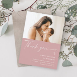Modern Elegant Script Photo Baptism Bedankkaart
