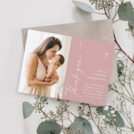 Modern Elegant Script Photo Baptism Bedankkaart