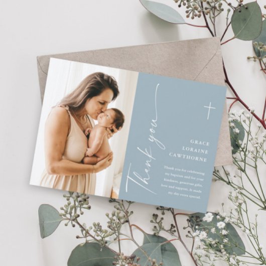 Modern Elegant Script Photo Baptism Bedankkaart