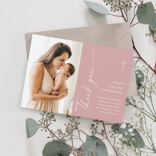 Modern Elegant Script Photo Baptism Bedankkaart