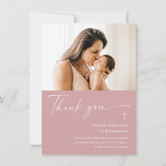 Modern Elegant Script Photo Baptism Bedankkaart (Voorkant)