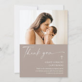 Modern Elegant Script Photo Baptism Dank je kaart (Voorkant)