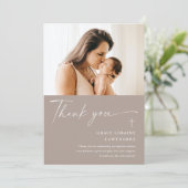 Modern Elegant Script Photo Baptism Dank je kaart (Staand voorkant)