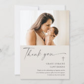 Modern Elegant Script Photo Baptism Dank je kaart (Voorkant)