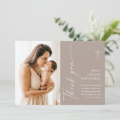 Modern Elegant Script Photo Baptism Dank je kaart (Staand voorkant)