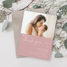 Modern Elegant Script Photo Baptism Dank je kaart
